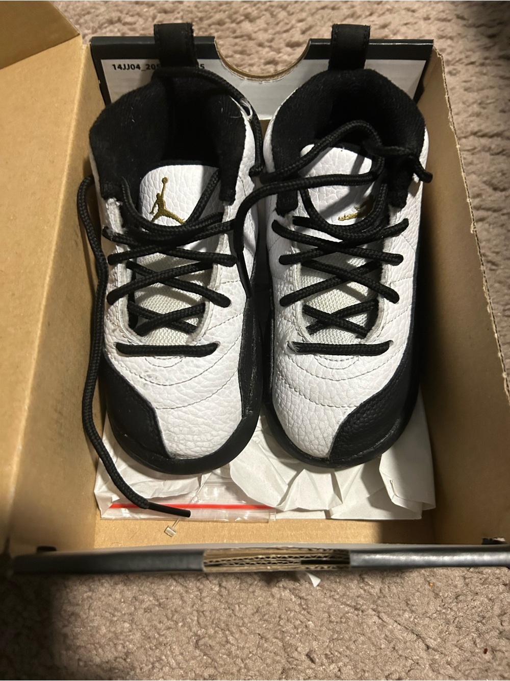 Jordan Kids White and Black Retro Basketball Sneakers with Gold Jumpman